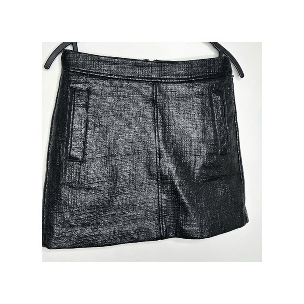 Armani Exchange Black Coated Textured Mini Skirt Exposed Zipper Size 4